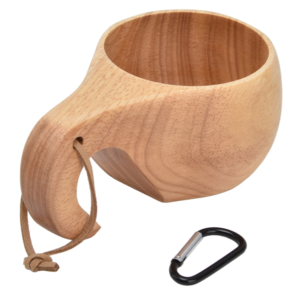 Wooden Coffee Cup with Handle Hanging Buckle Milk Drinking Cup Portable Wood Mug for HouseholdType 1