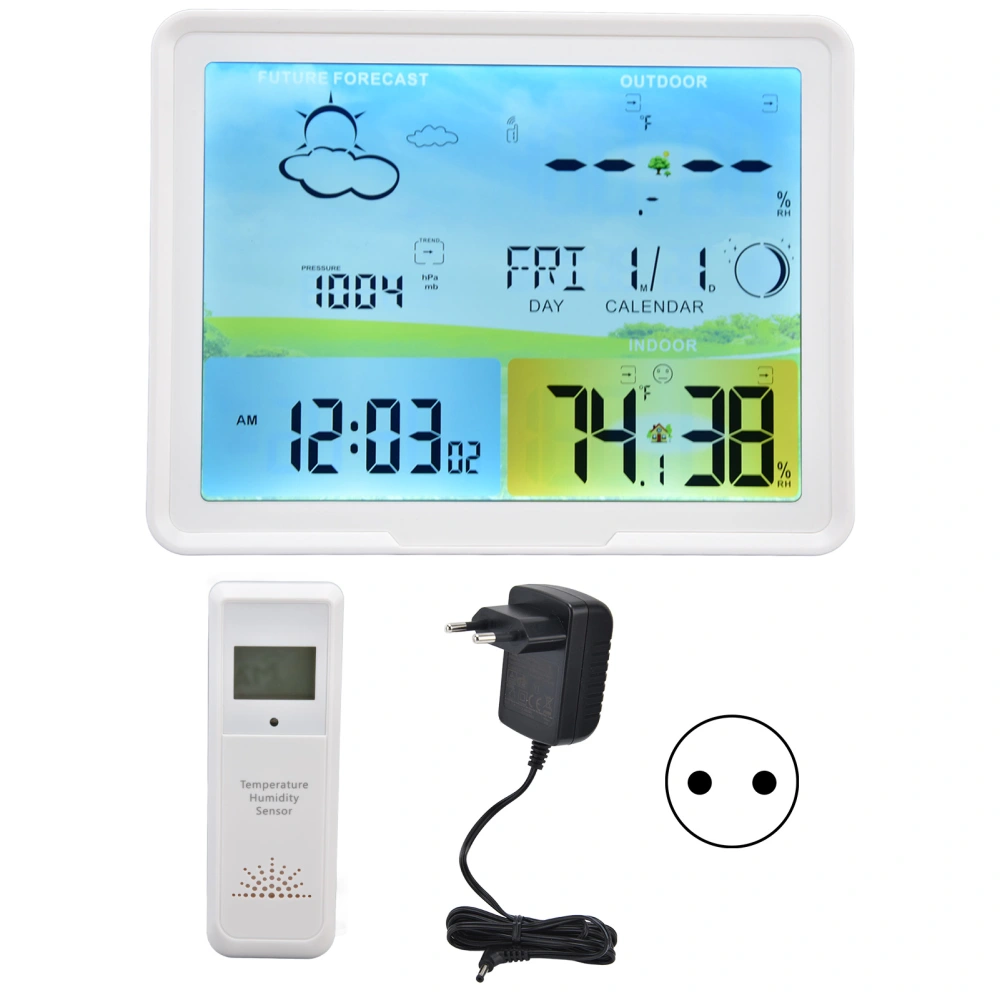 LCD Weather Forecast Indoor Outdoor Thermometer with RCC Receiving Function 100‑240VEU Plug