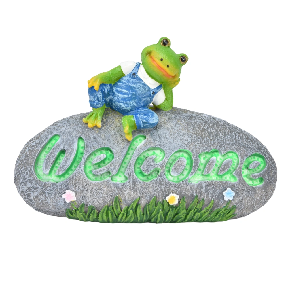 Welcome Frog Statue Luminous Garden Decor Resin Craftwork Patio Yard Lawn Animal Ornament for Indoor Outdoor