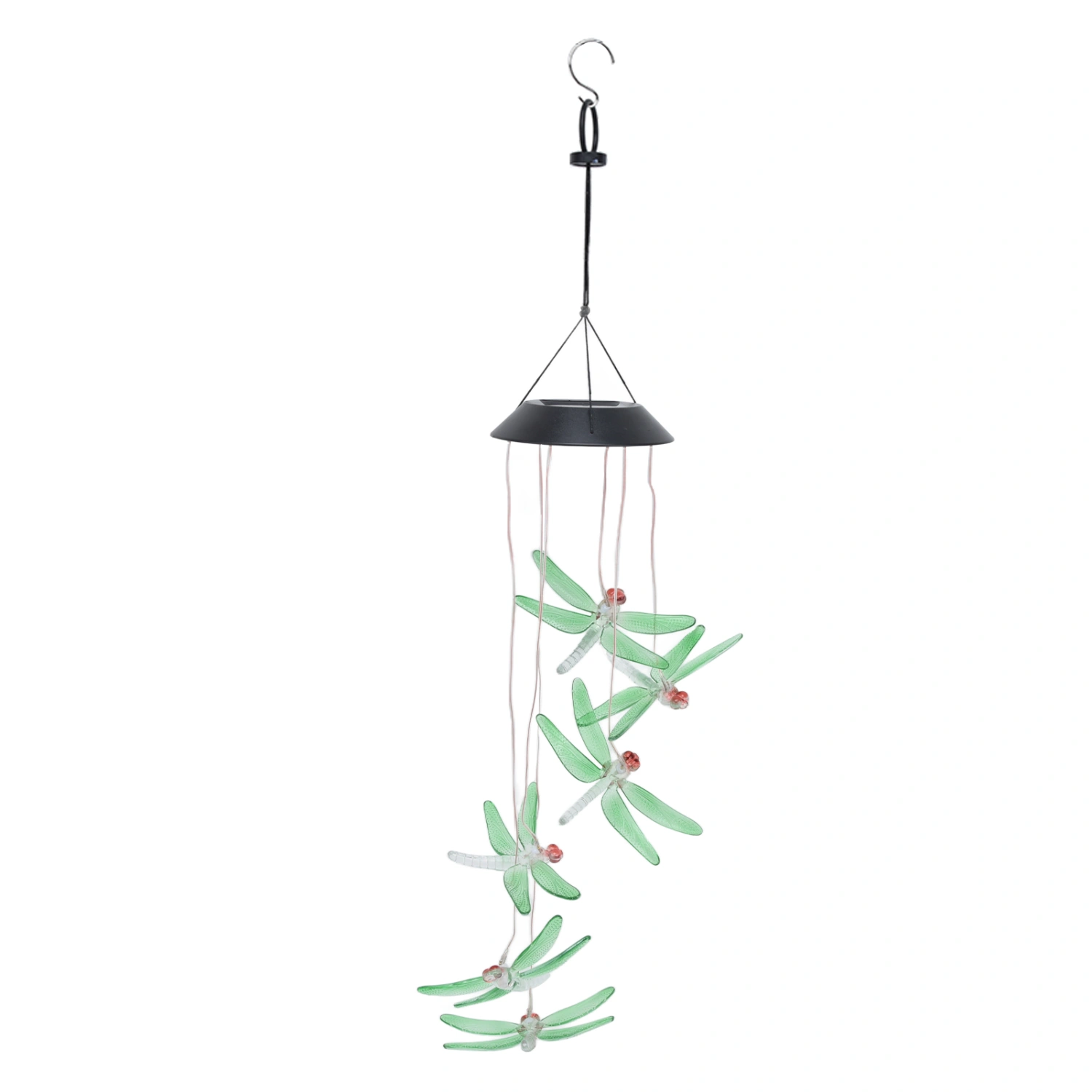 Solar Wind Chimes Photosensitive Design Waterproof Automatic Operation Green Dragonfly Shape Color Changing Lights