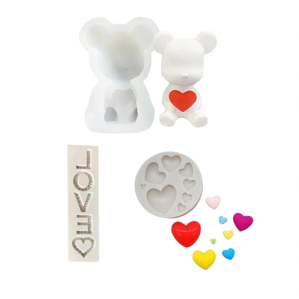 3Pcs 3D Silicone Molds Valentine's Day Heart Love Bear Candy Moulds DIY Baking Molds for Weddings Birthdays Decor