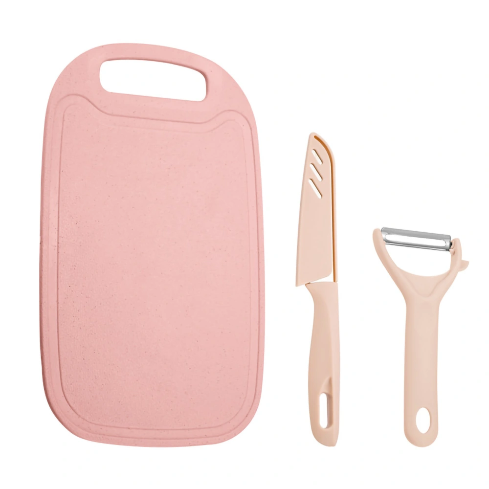 3 In 1 Kitchen Cutting Board Set PP Plastic Cutting Board with Peeler and Knife Cooking AccessoryPink