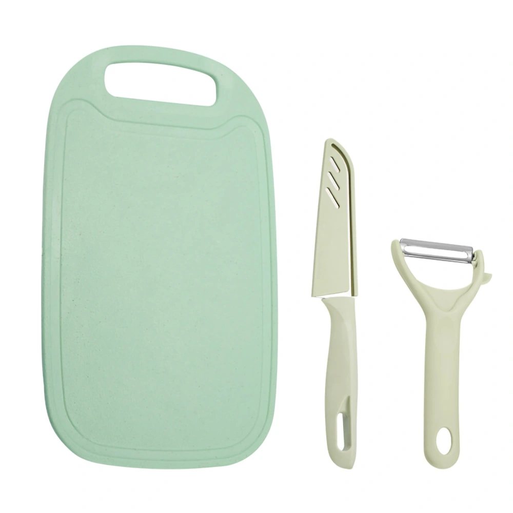 3 In 1 Kitchen Cutting Board Set PP Plastic Cutting Board with Peeler and Knife Cooking AccessoryGreen