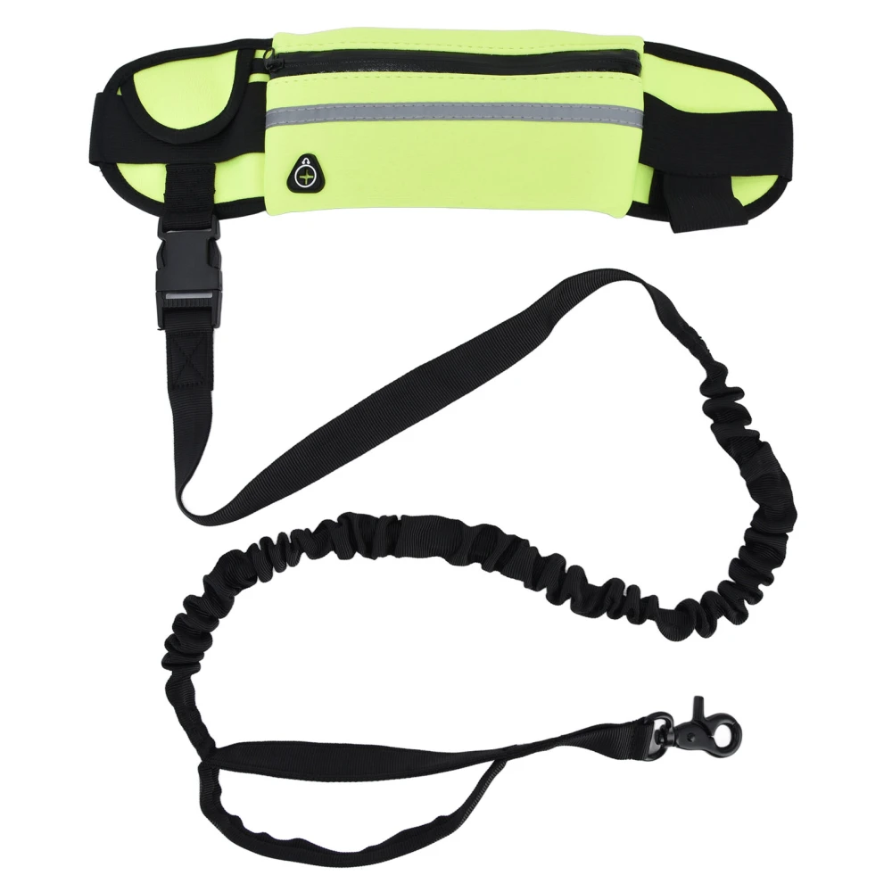 Sports Belt Bag Leash Set Reflective Elastic Explosion Proof Dog Running Traction Rope for Walking RunningGrass Green