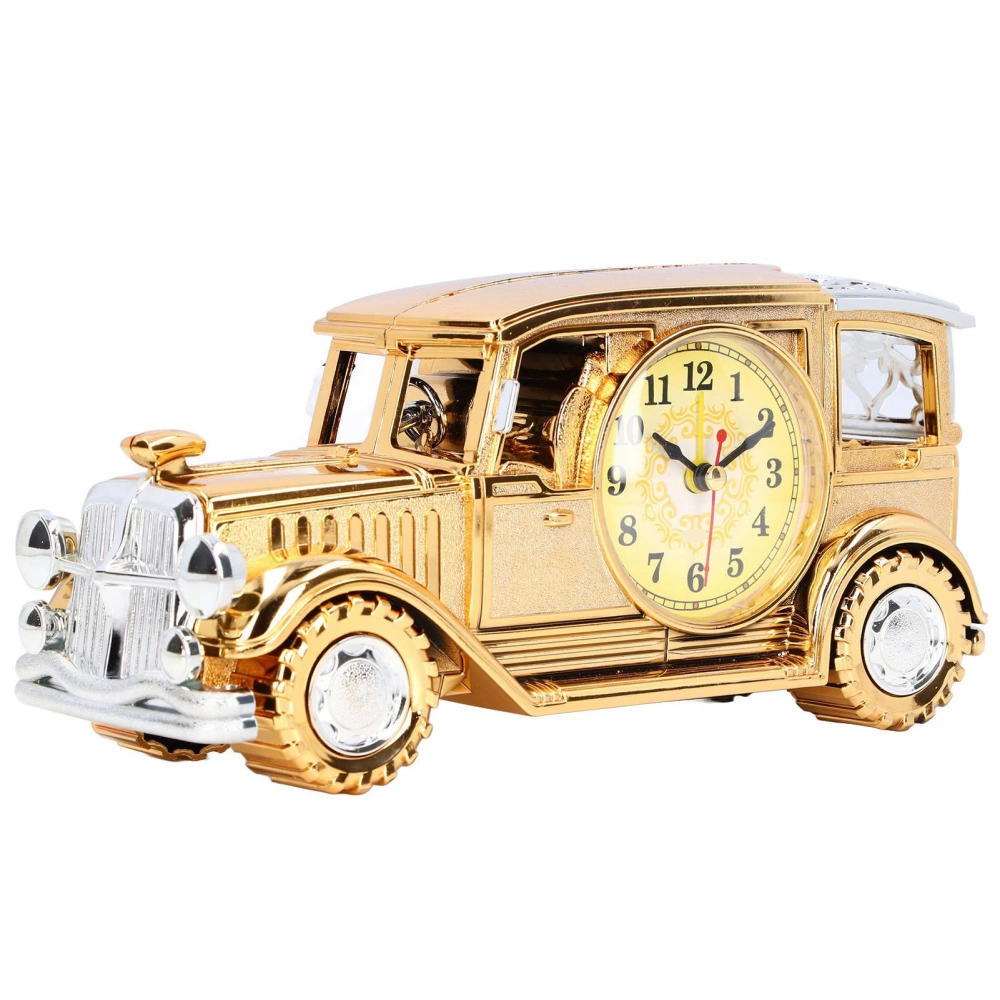 Alarm Clock Large Dial Display Multifunctional Pen Holder Retro Car Model Children ClockGold