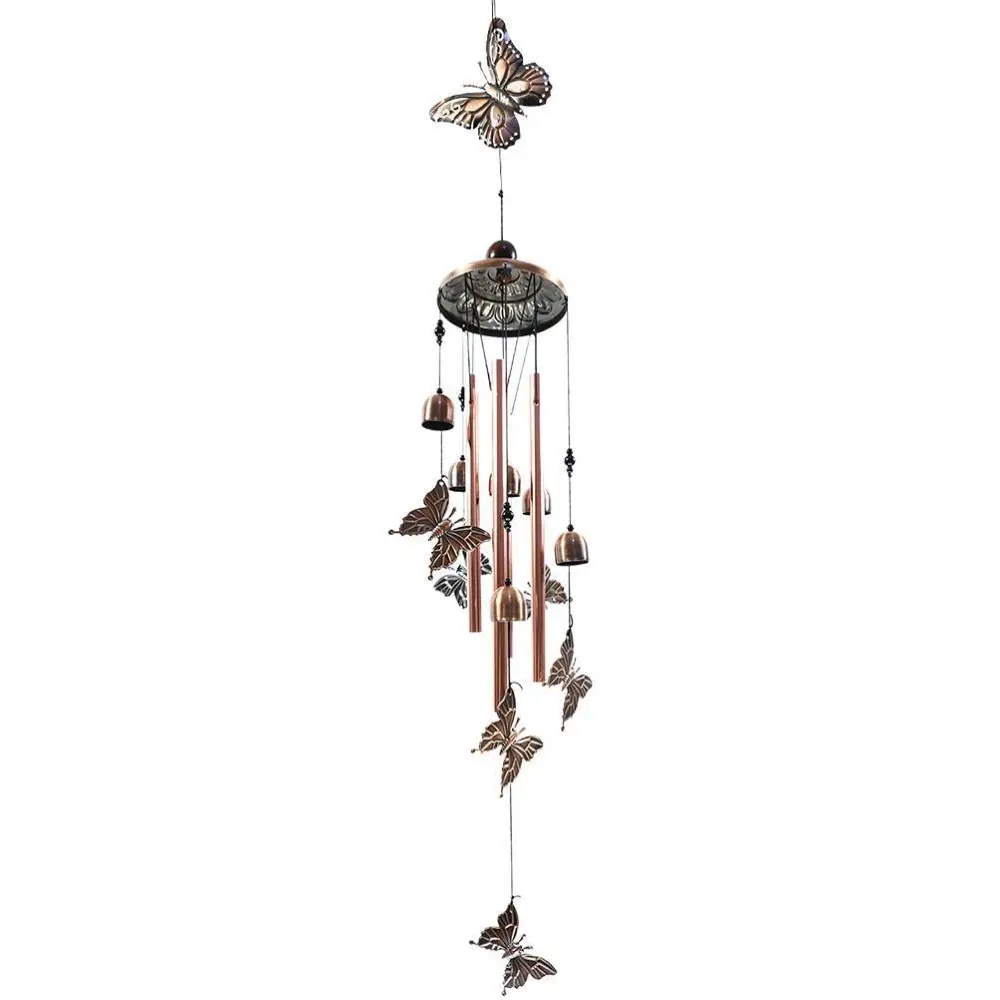 Butterfly Chimes Wrought Iron Wind Chimes with 4 Hollow Metal Tubes Wind Bells Butterfly Wind Chime for Indoor and Outdoor Decor