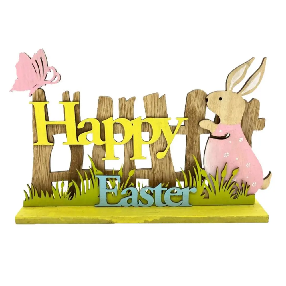 Wood Easter Desktop Decorations Easter Wooden Bunny Rabbit Ornaments for Bedroom and Living Room