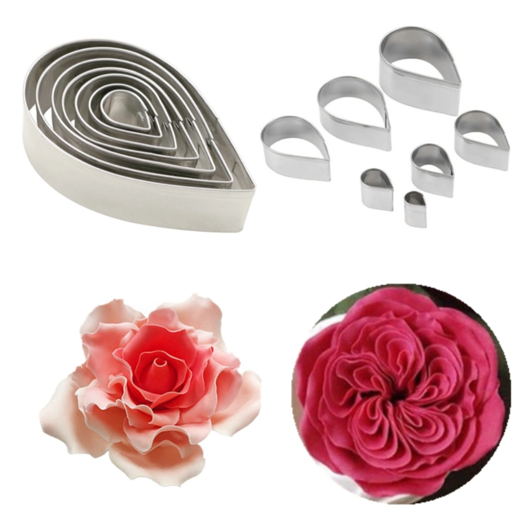 7Pcs/Set Rose Cutter Stainless Steel Water Drop Shape Fondant Flower Molds Petal Stencils Cutter Cake Decoration Tools