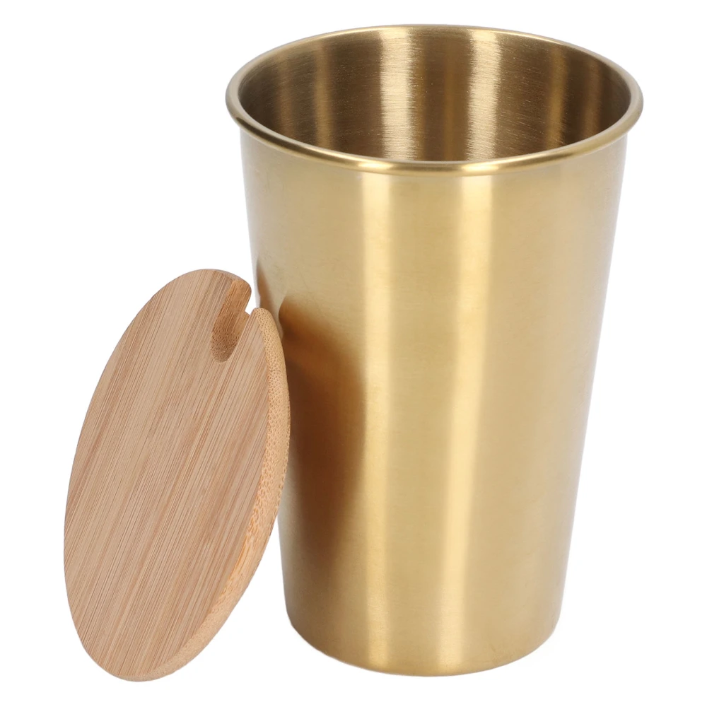 500ML Stainless Steel Beer Mug with Lid Single Layer Water Cup Outdoor Drinking Cup for Household PartyGold