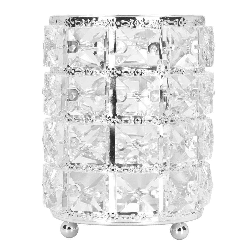 Crystal Makeup Brush Holder European Style Rounded Crystal Glass Cosmetic OrganizerSilver