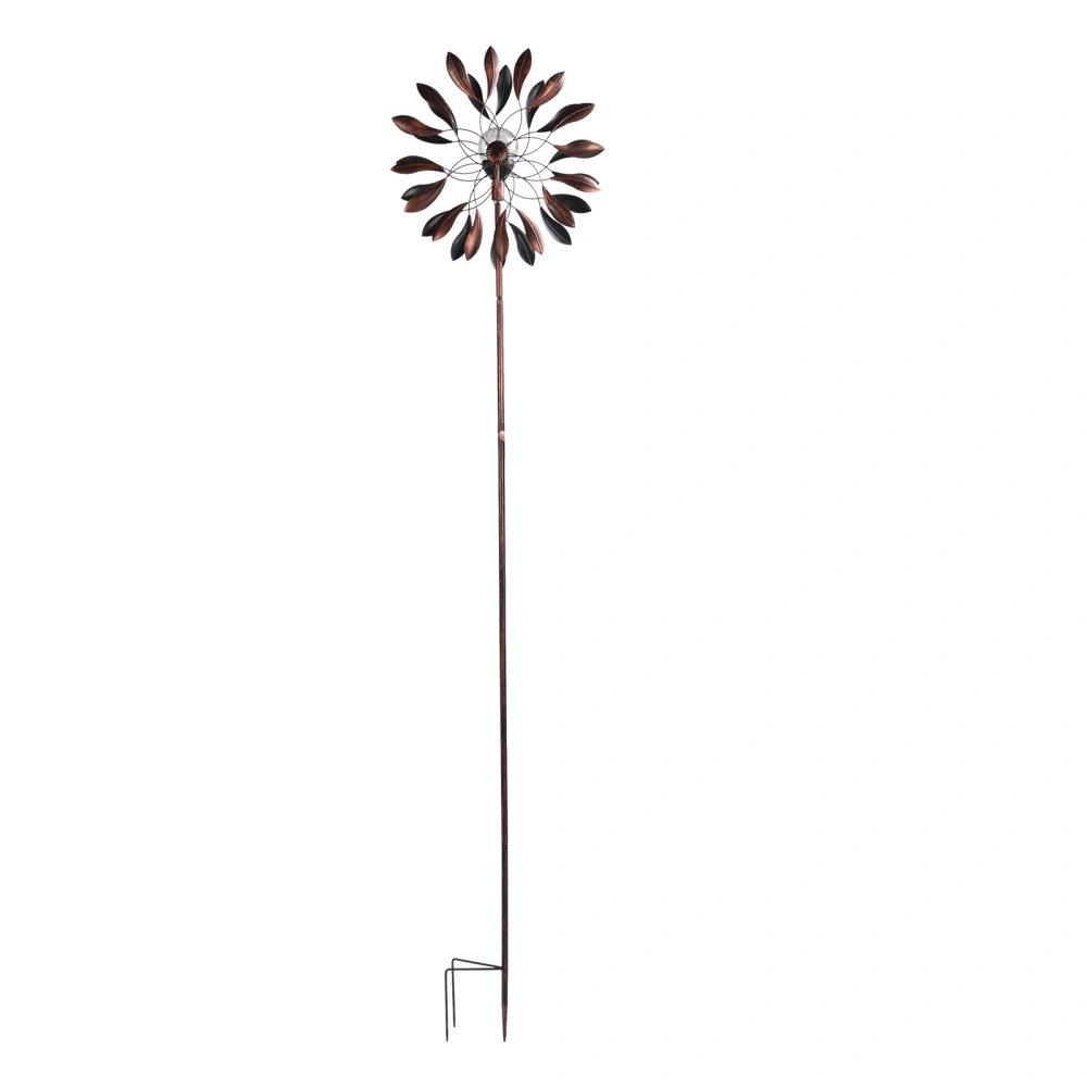 Double Layer Garden Wind Spinner with Solar Light Bulb Metal Windmills Spinners for Outdoor Patio Lawn Decor