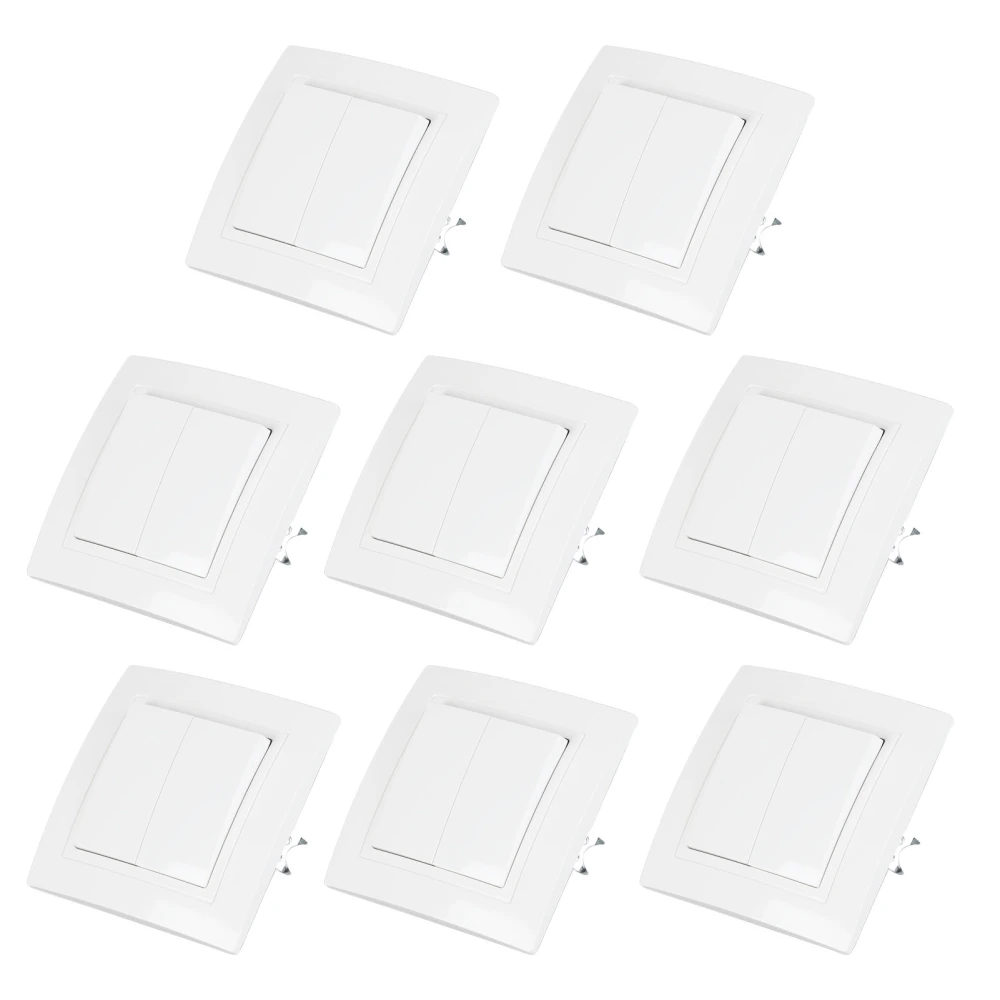 8pcs European Style Wall Light Switch Panel 10A 250V 2 Gang 1 Way Switch for Home Office Hotel