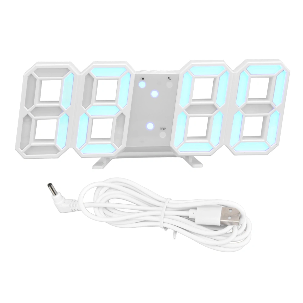 Digital Wall Clock Modern Design Temperature Display Alarm Function Sound Control Auto Sleep LED Wall ClockWhite Shell Blue Words