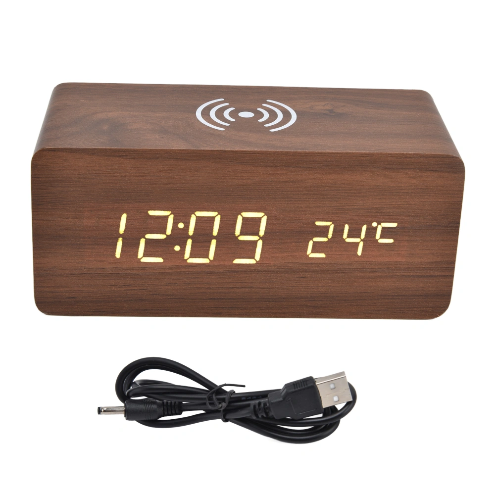 Digital Alarm Clock Wireless Charging Automatic Temperature Detection Safe Stable LED Electronic ClockRed