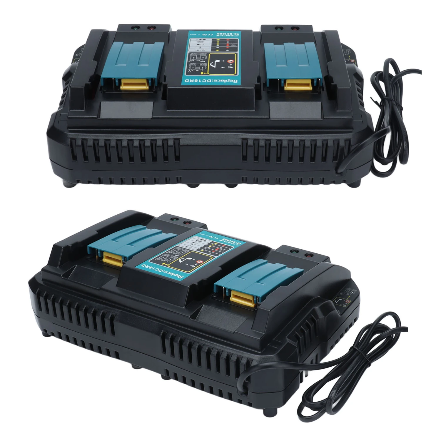18V Dual Port Lithium Battery Charger Fast Charger Replacement for DC18RD Li Ion Battery 100-240VUS Plug 110‑220V