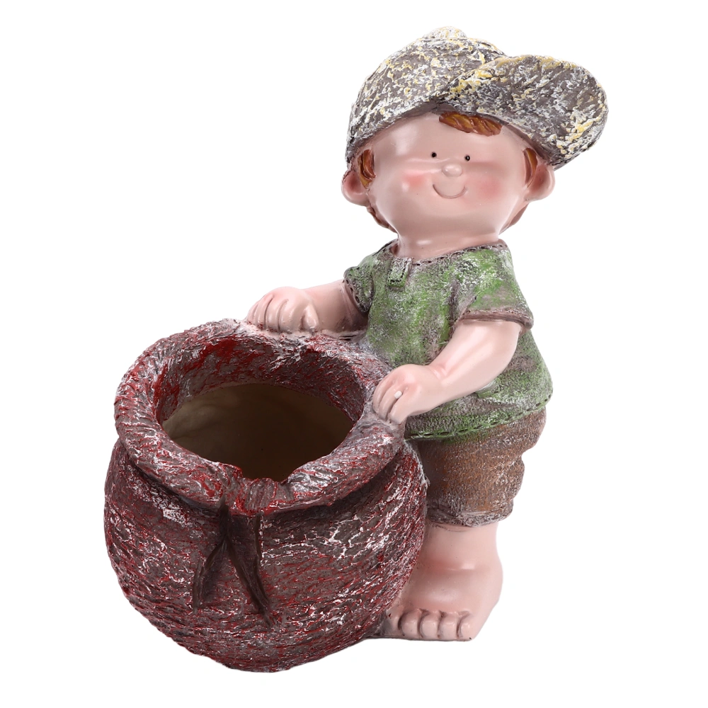 Flower Pot Ornament Cartoon Kid Shape Waterproof Textured Exquisite Vivid Statue for Garden Lawn Desk Decoration