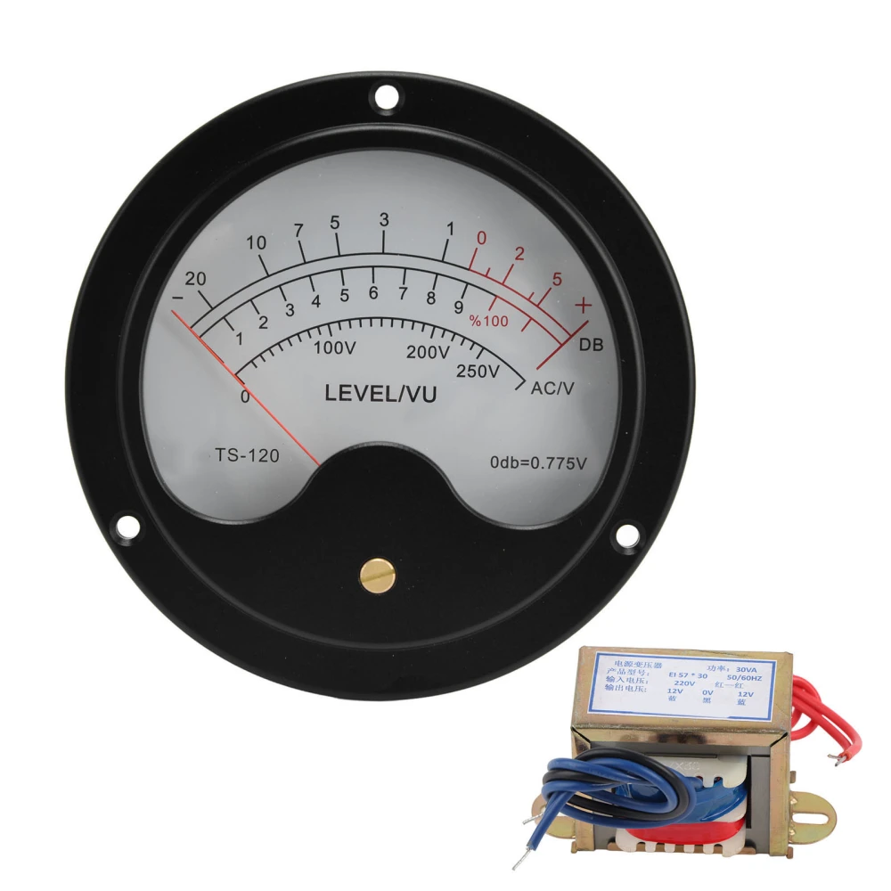 VU Meter 120mm 12V Aluminium Alloy Sensitive Pointer Stable Performance VU Level MeterBlack