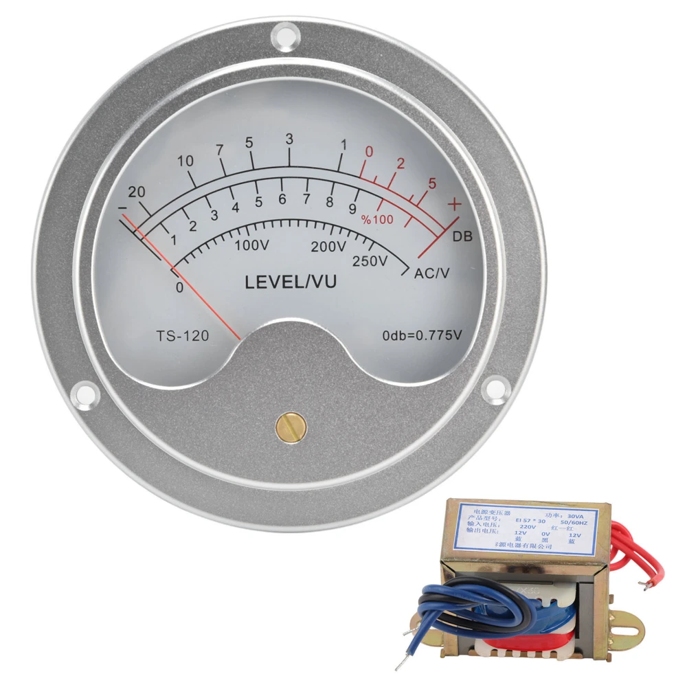 VU Meter 120mm 12V Aluminium Alloy Sensitive Pointer Stable Performance VU Level MeterSilver