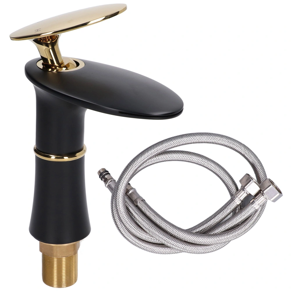 G1/2 Bathroom Faucet Washing Basin Bathroom Sink Tap Waterfall Single Hole Faucet for House Office BuildingBlack and Gold Short Style