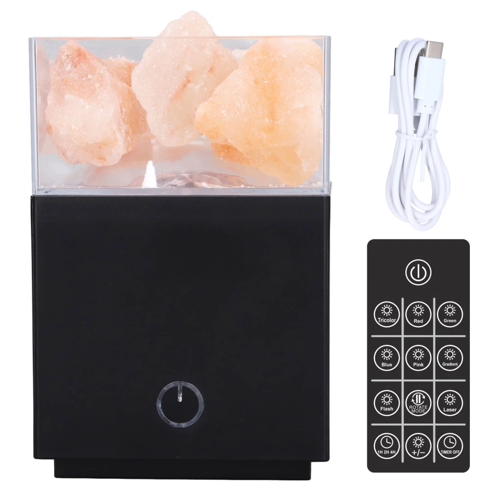 LED Colorful Himalayan Salt Lamp Remote Control Square Salt Block Lamp Negative Ion Air Purification LampBlack