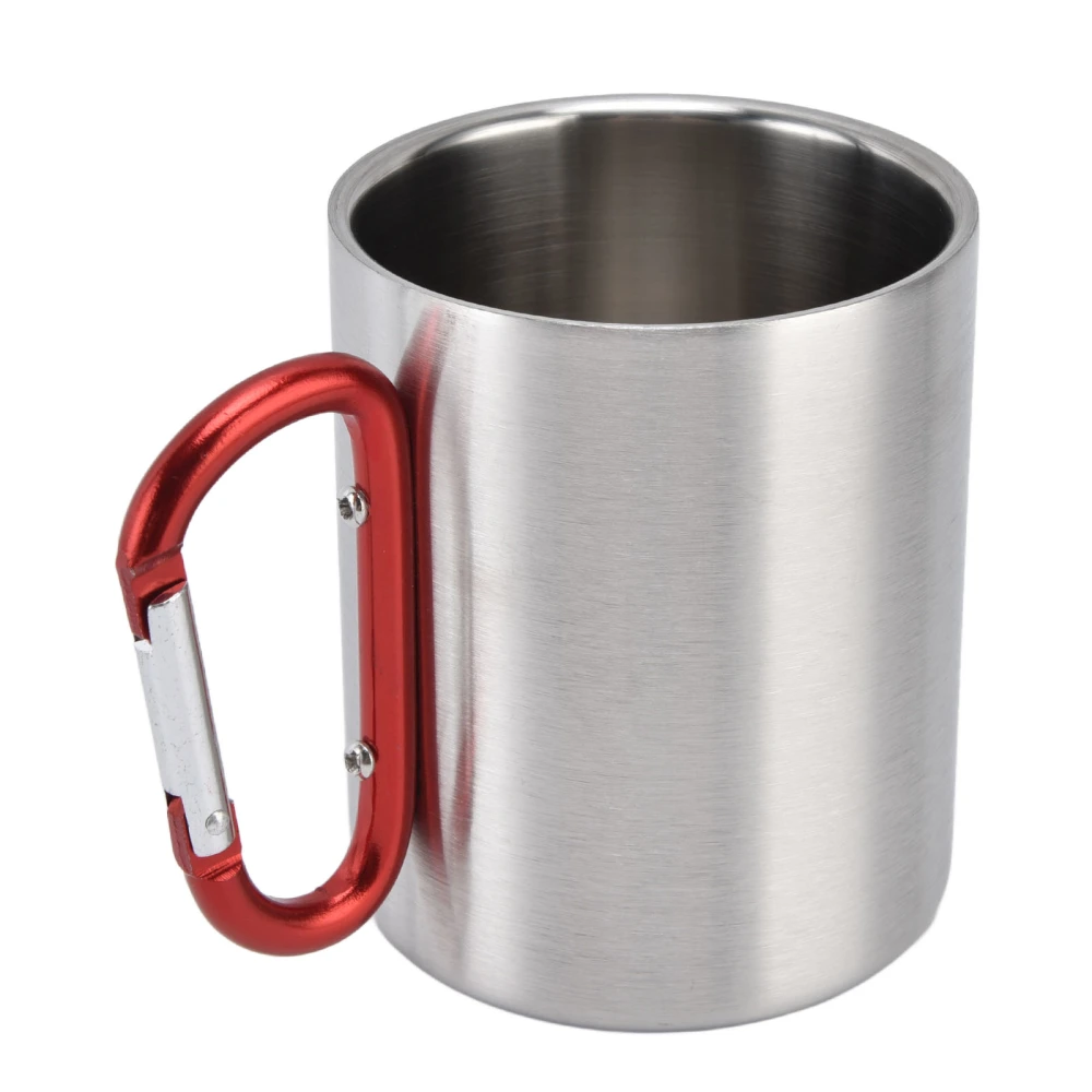 Stainless Steel Mug 360ml Double Wall Comfortable Handle Glossy Surface Exquisite Durable Stainless Steel Coffee MugRed Handle