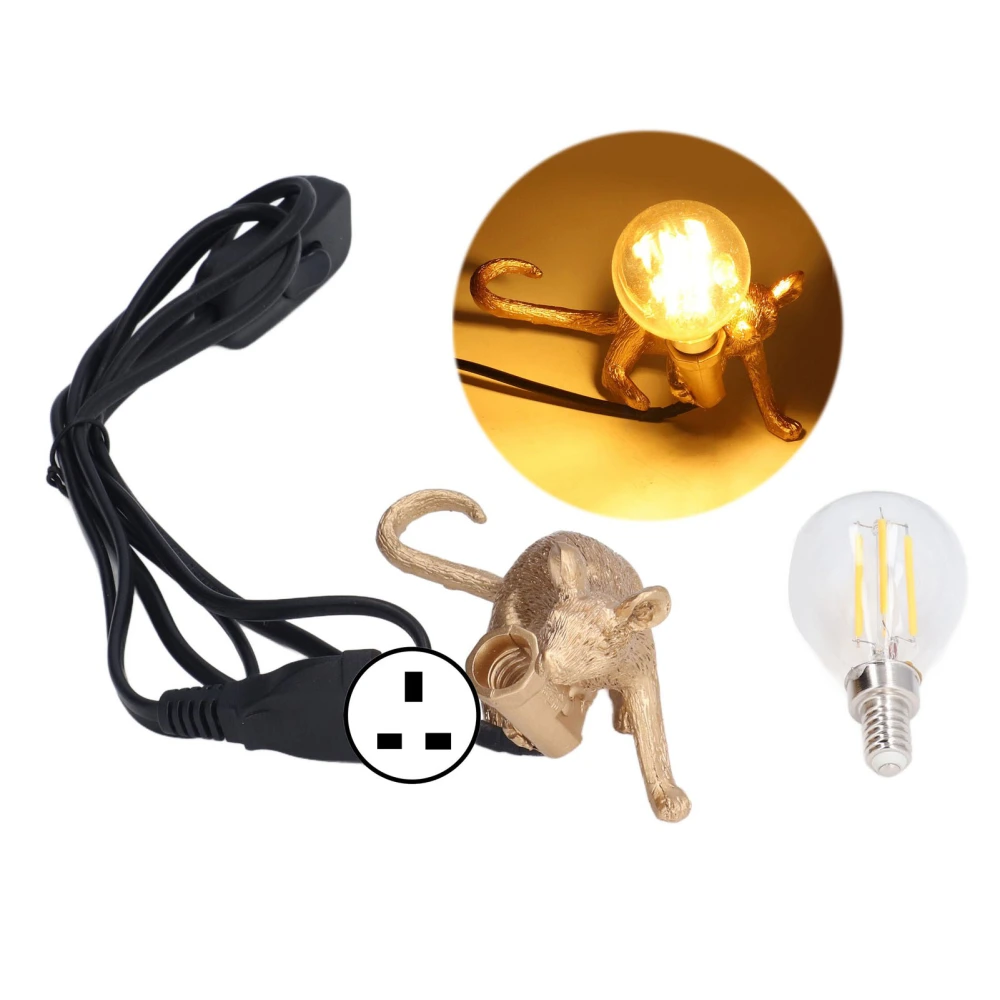 Modern Resin Mouse Lamp Table Desk Light Bedside Decoration Animal Shape Light E12 for Bedroom Study Room CafeGolden UK Plug