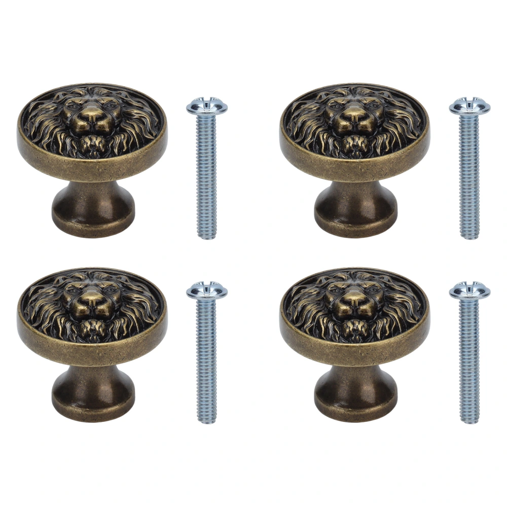 4Set Lion Head Zinc Alloy Cabinet Door Handle Modern Antique Cartoon Solid Drawer Pull Circular Single Hole Buckle Hand399 Lion Head Bronze