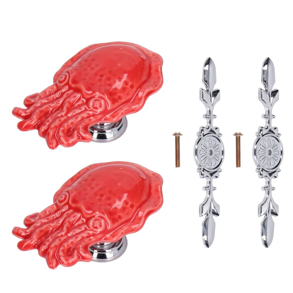 2Set Drawer Pull Knob Zinc Alloy Cabinet Wardrobe Closet Knob for Kitchen Furniture Decoration1077D Red Octopus