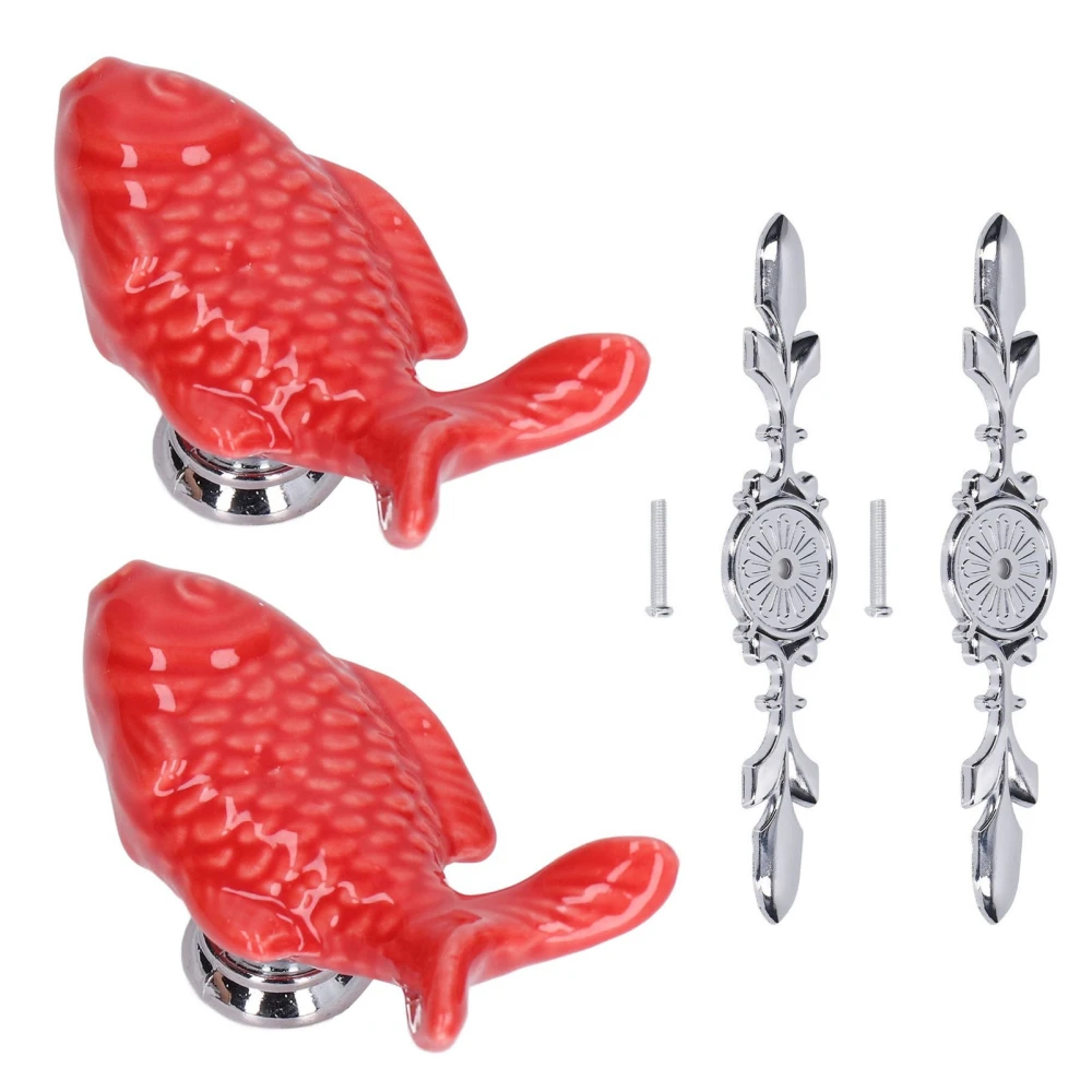 2Set Drawer Pull Knob Zinc Alloy Cabinet Wardrobe Closet Knob for Kitchen Furniture Decoration1077D Red Grass Carp