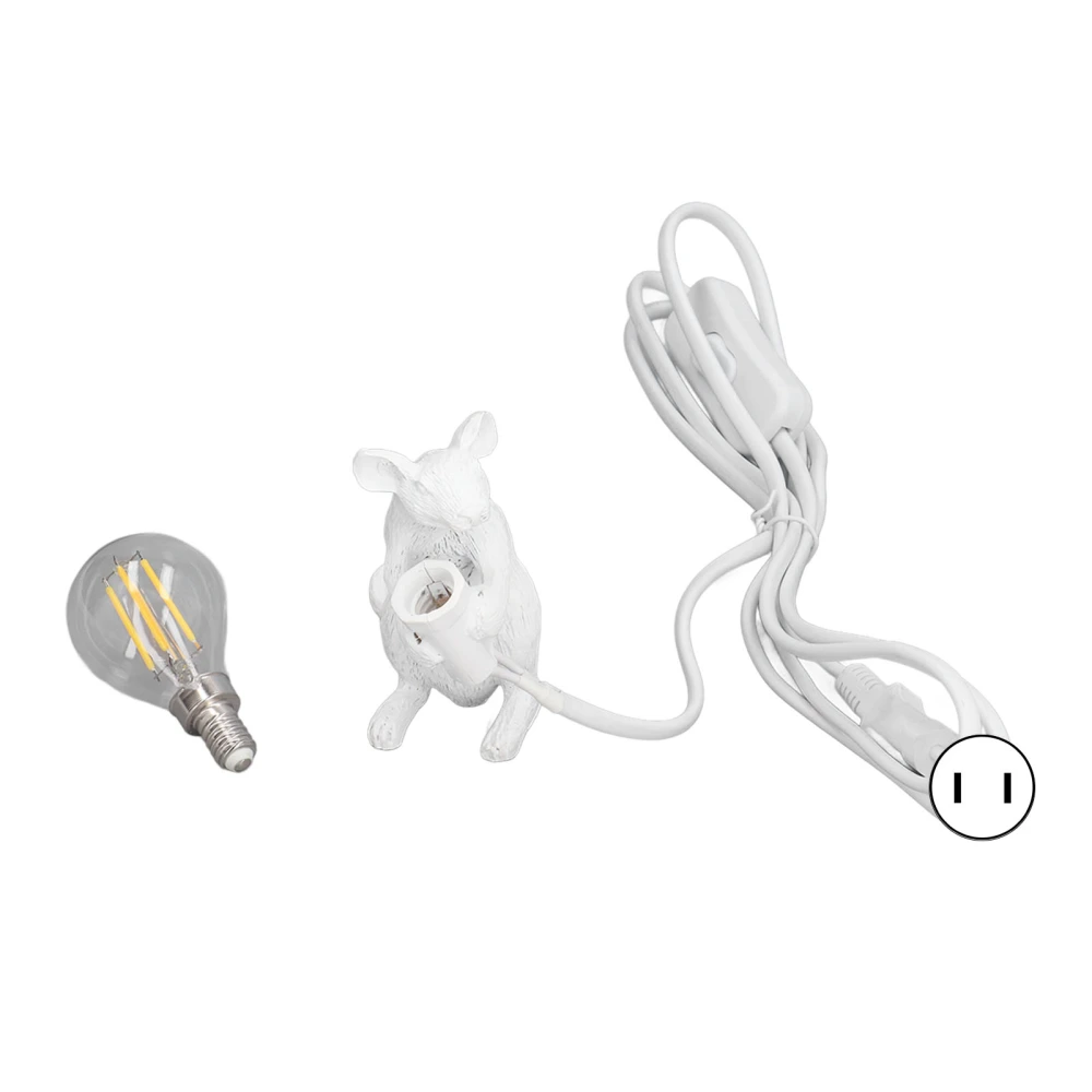 Modern Resin Mouse Lamp E12 Creative Desktop Decoration Animal Lamp for Bedroom Living Room 110‑220VWhite US Plug