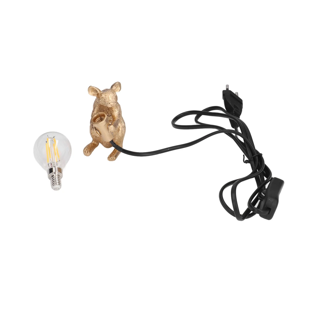 Modern Resin Mouse Lamp E12 Creative Desktop Decoration Animal Lamp for Bedroom Living Room 110‑220VGold EU Plug