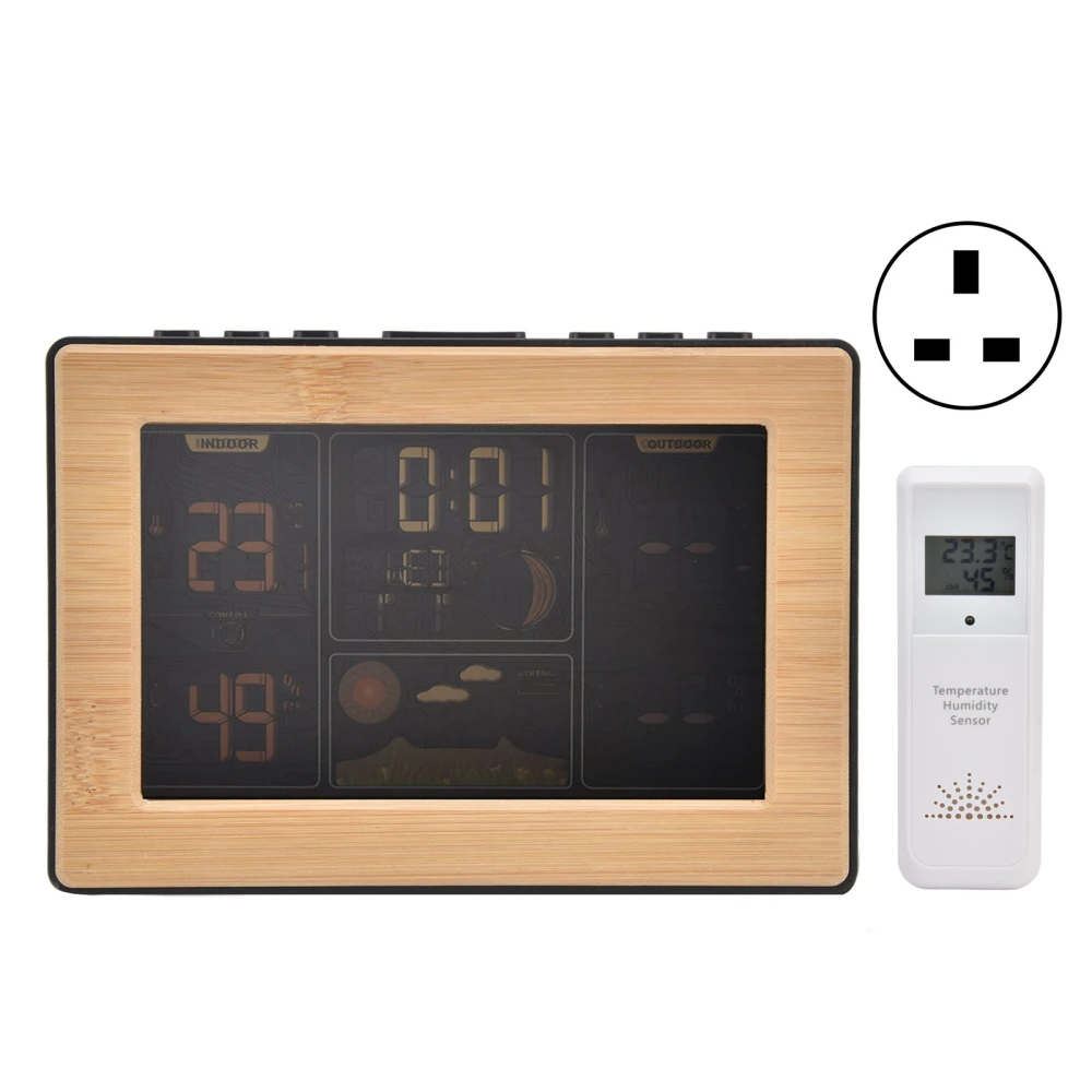 LCD Weather Forecast Station with RCC Receiving Function Wireless Thermometer Hygrometer 100‑240VUK Plug