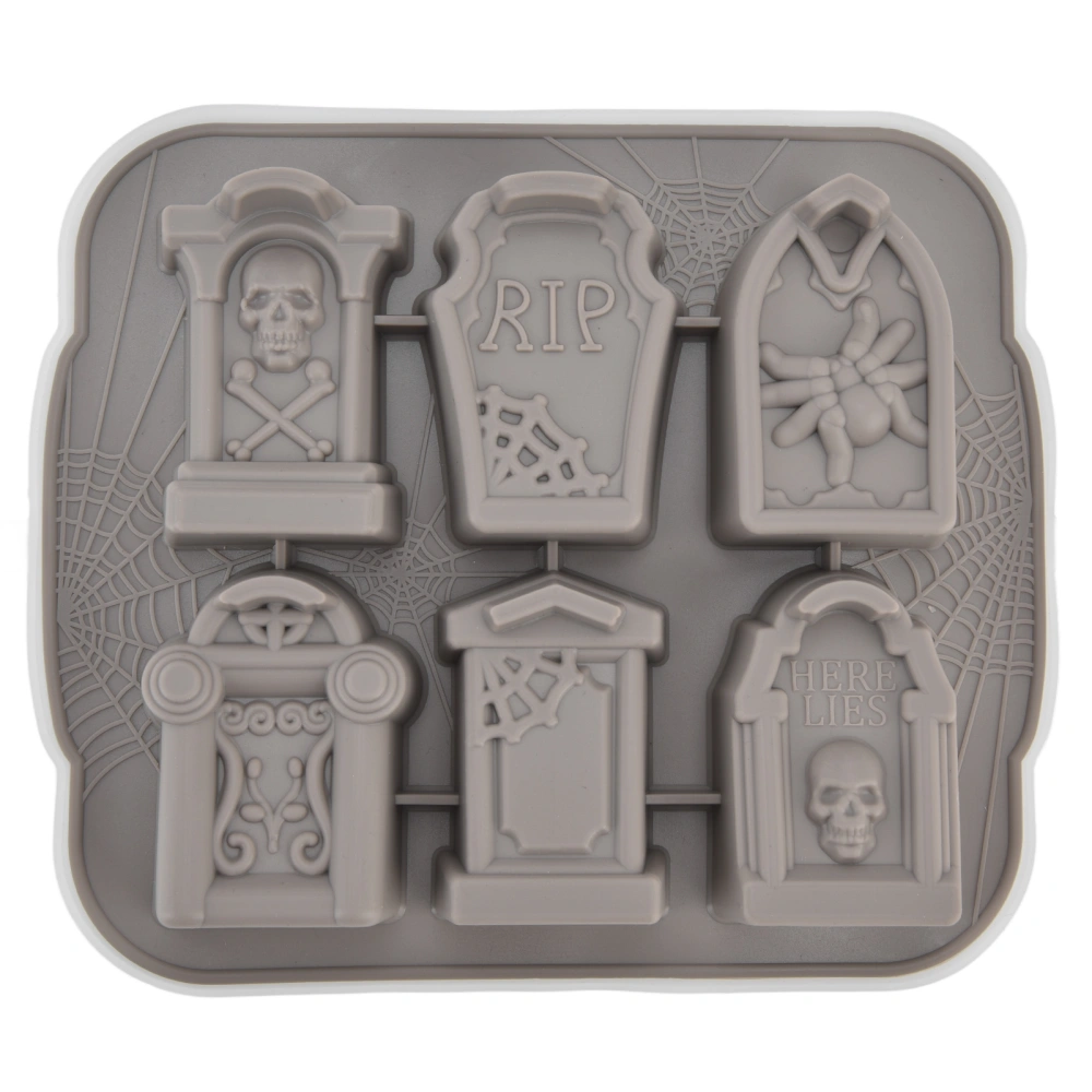 Ice Mold 6 Grid Gray Silica Gel Horror Tombstone Modeling Easy Clean Halloween Cake Molds