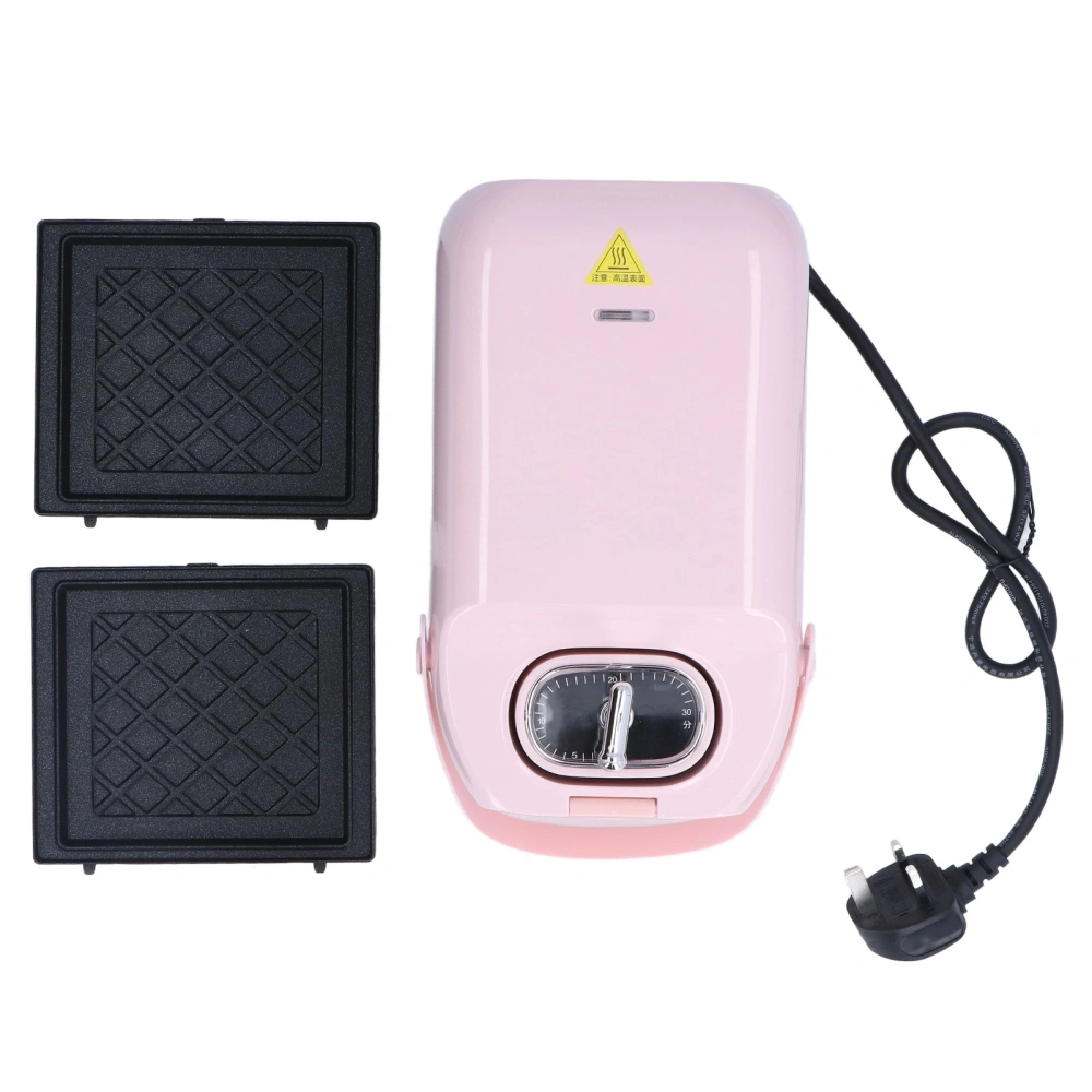 Breakfast Machine Timing Design Easy Cleaning Multifunctional Sandwiches Waffle Maker 50Hz 650W 220V UK PlugPink