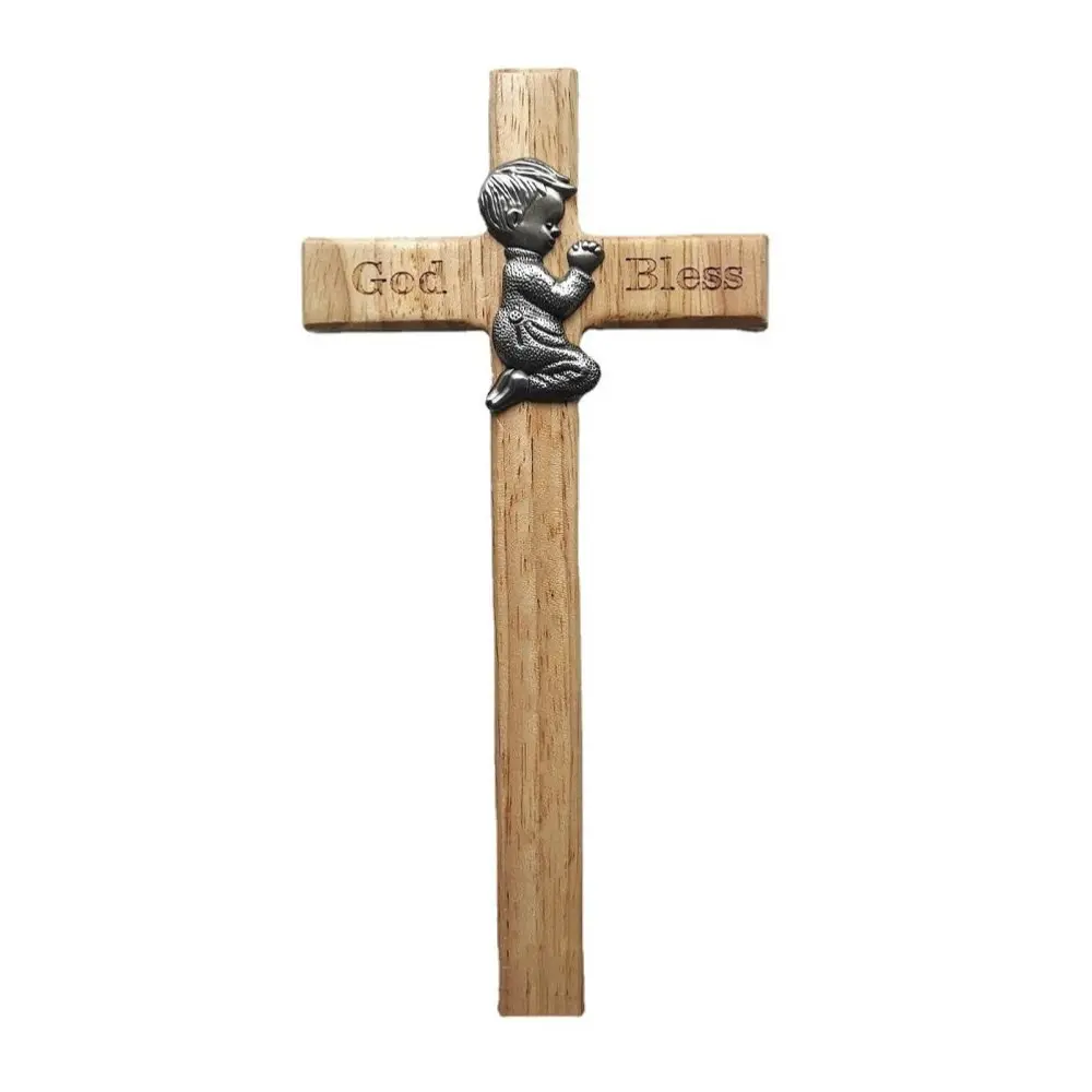 Praying Little Boy Wood Cross Wooden Blessing Cross Christmas Decoration Crafts Gifts for Newborns or Children