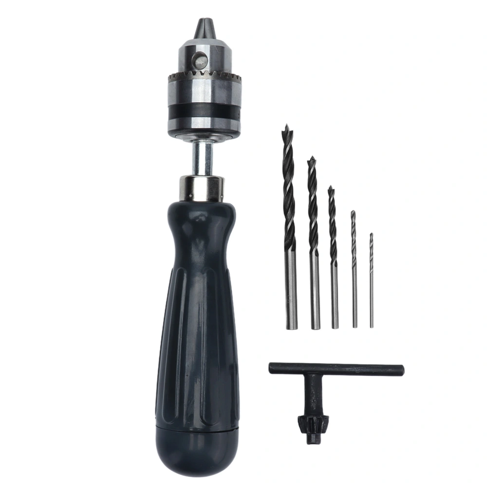 Hand Drill Carbon Steel Manual Crank Drill with Chuck Key and 5pcs Drill Bit for Plastic Wood Jewelry Resin Nut