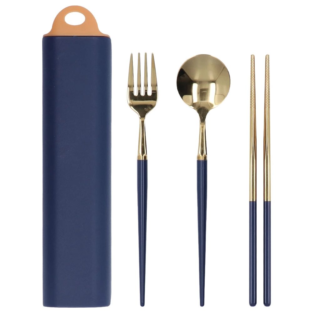 Stainless Steel Cutlery Set Portable Travel Tableware with Storage Box Kitchen Utensils for StudentDeep Blue Gold