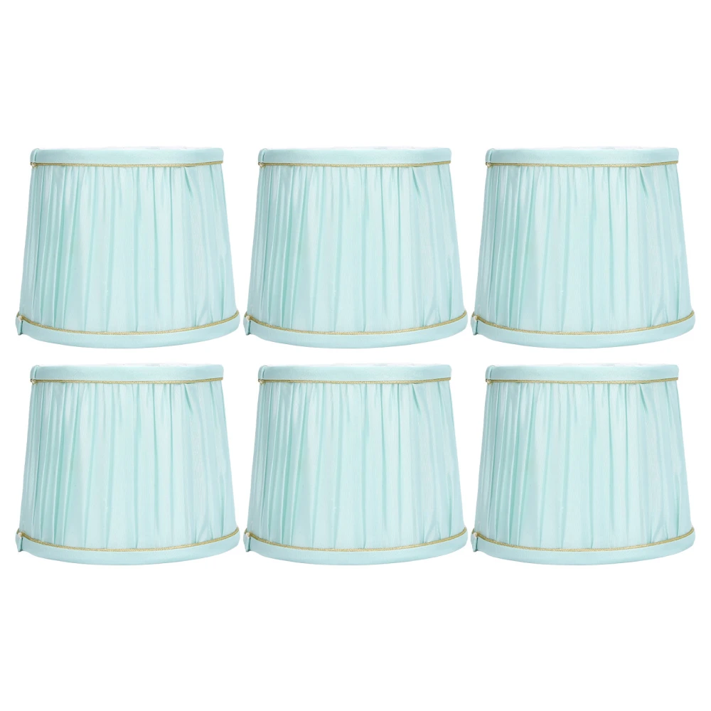 6PCS Simple Lamp Shade Fabric Light Blue Golden Edge Lampshade for E14 Wall Chandelier