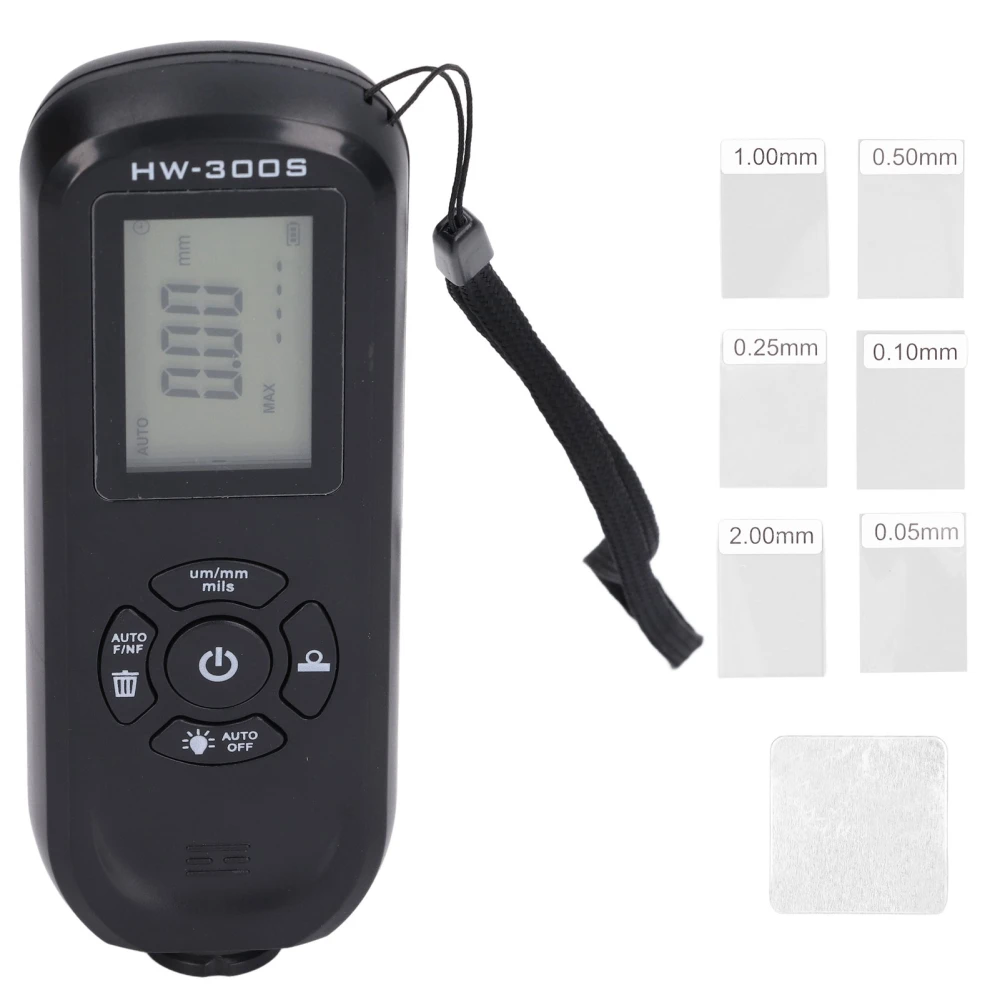 HW‑300S Coating Thickness Gauge Digital Backlight LCD Film Thickness Meter for Manufacturing Metal Processing ChemicalHorizontal Screen Black