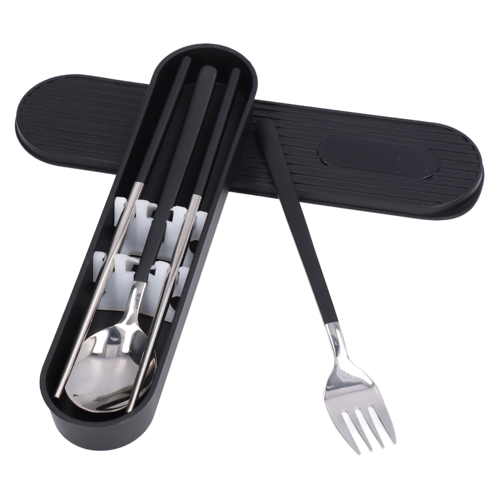 304 Stainless Steel Fork Spoon Chopsticks Set Flatware Reusable Utensils Set for Students Office WorkersBlack Silver