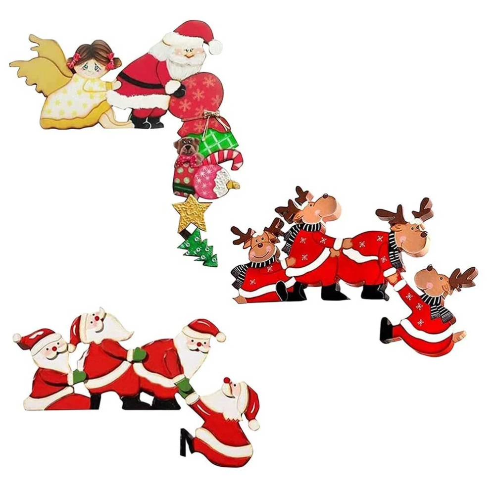 Door Frame Wooden Decor Funny Christmas Santa Reindeers Christmas Ornament Holiday New Year Decoration