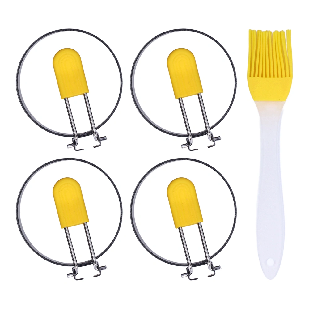 5Pcs/Set Round Egg Rings Stainless Steel Non Stick Egg Cooking Mold with Folding Handle Silicone Brush