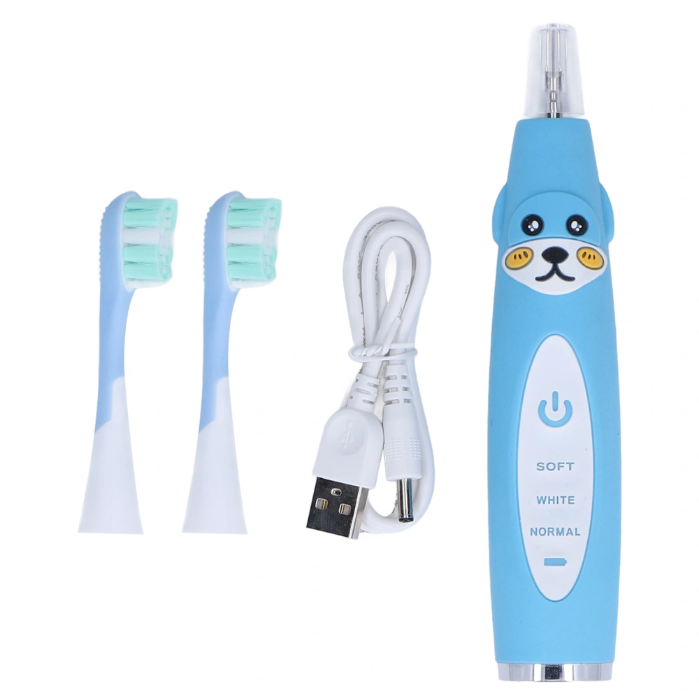 Kids Electric Toothbrush Sonic Smart Timer Cartoon Shape Soft IPX7 Waterproof USB Charging for Age Over 4 Years OldBlue