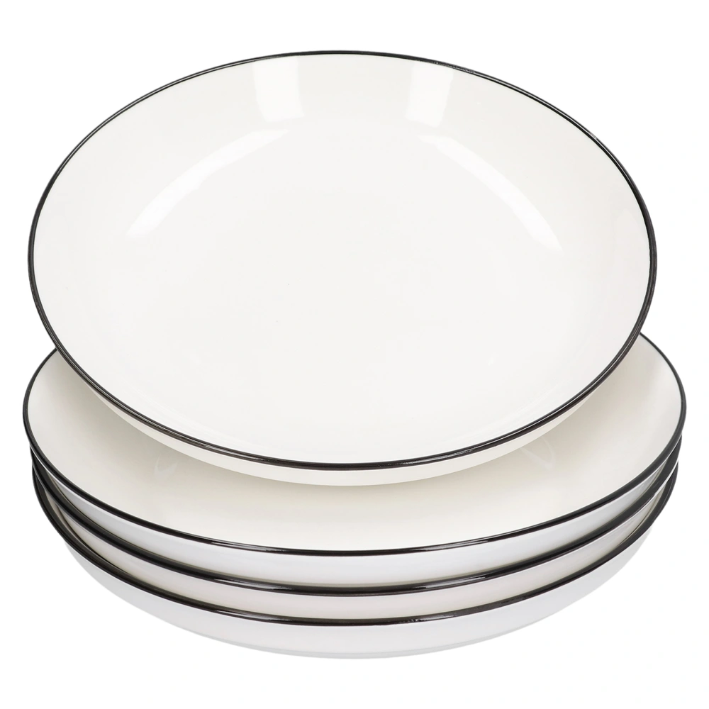 4Pcs Ceramic Dinner Plates Set Black Line Tableware 8 Inch Round Plate for Salads Steak Plate