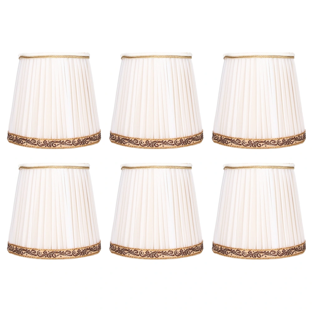 6Pcs Fabric Mesh Lamp Shade Clip On Lampshade Beige Golden Edge Style for E14 Chandelier Ceiling Lamp