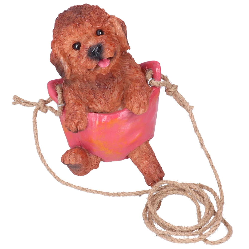 Teddy Dog Outdoor Garden Statue Swinging Brown Teddy Dog Ornaments Resin Crafts