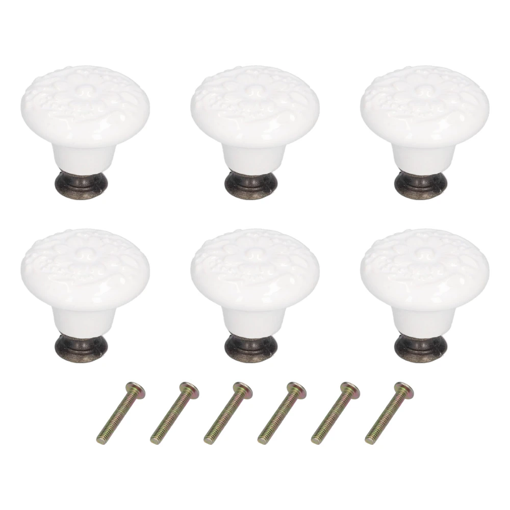 6Pcs Round Ceramic Cabinet Knobs Exquisite Single Hole Pull Handle for Drawer Cupboard DoorWhite