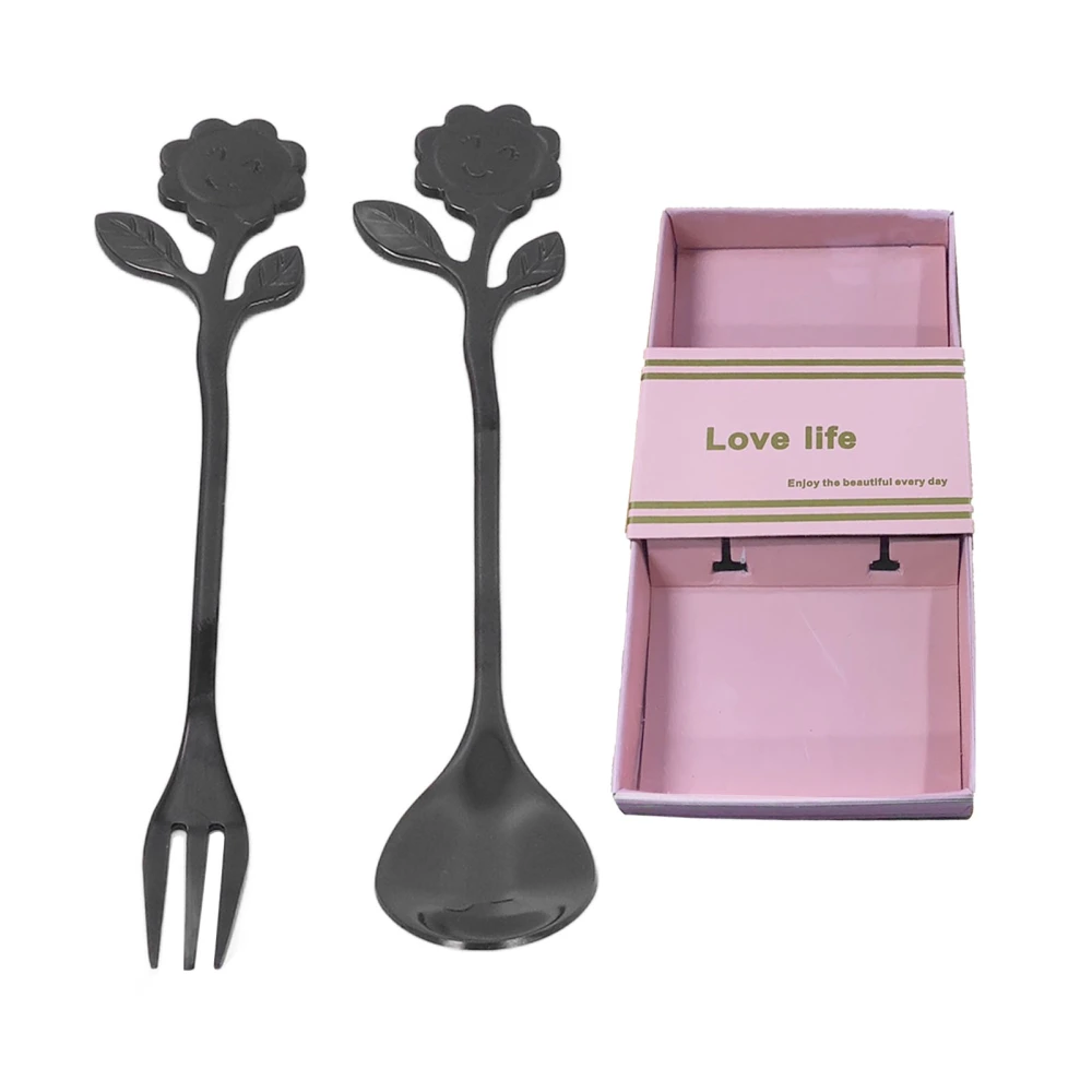 Spoon Fork Set One Piece Molding Mirror Polishing Elegant Style Comfortable Tableware for Home GiftBlack