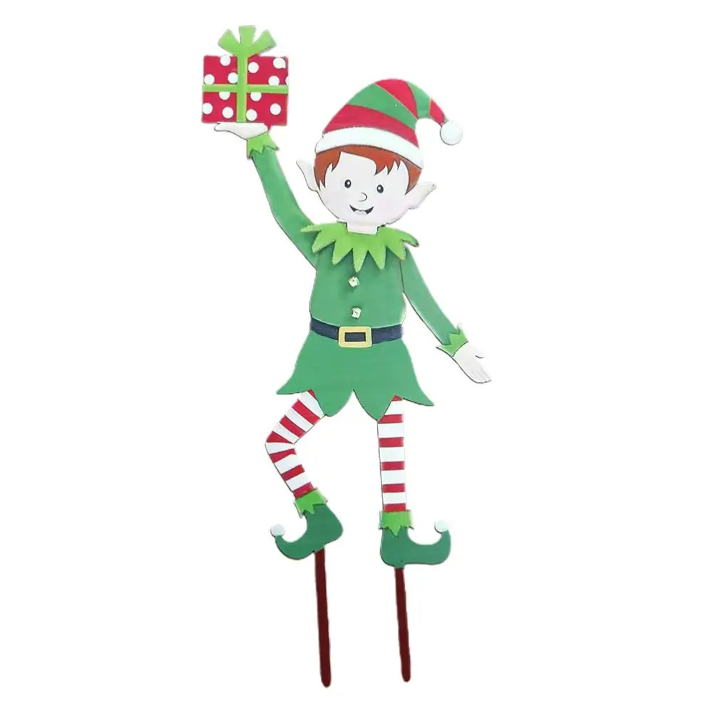 Christmas Elf Garden Stake Christmas Metal Gnome Yard Stake Wrought Iron Elf Ornament Yard Signs Decor Outdoor Holiday Decoration