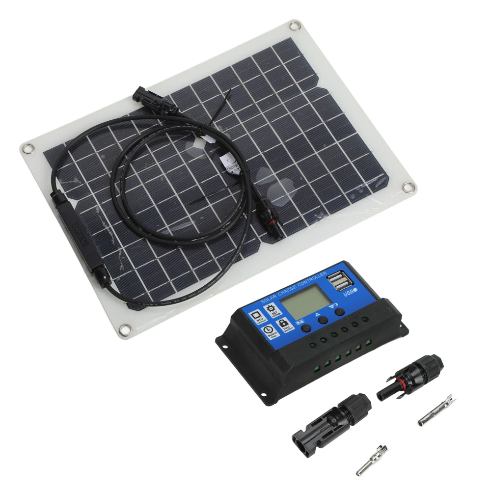 15W 18V Solar Cell Panel Monocrystalline Solar Panel Portable Solar Panel Kit for Car Boat(Solar +30A Controller )